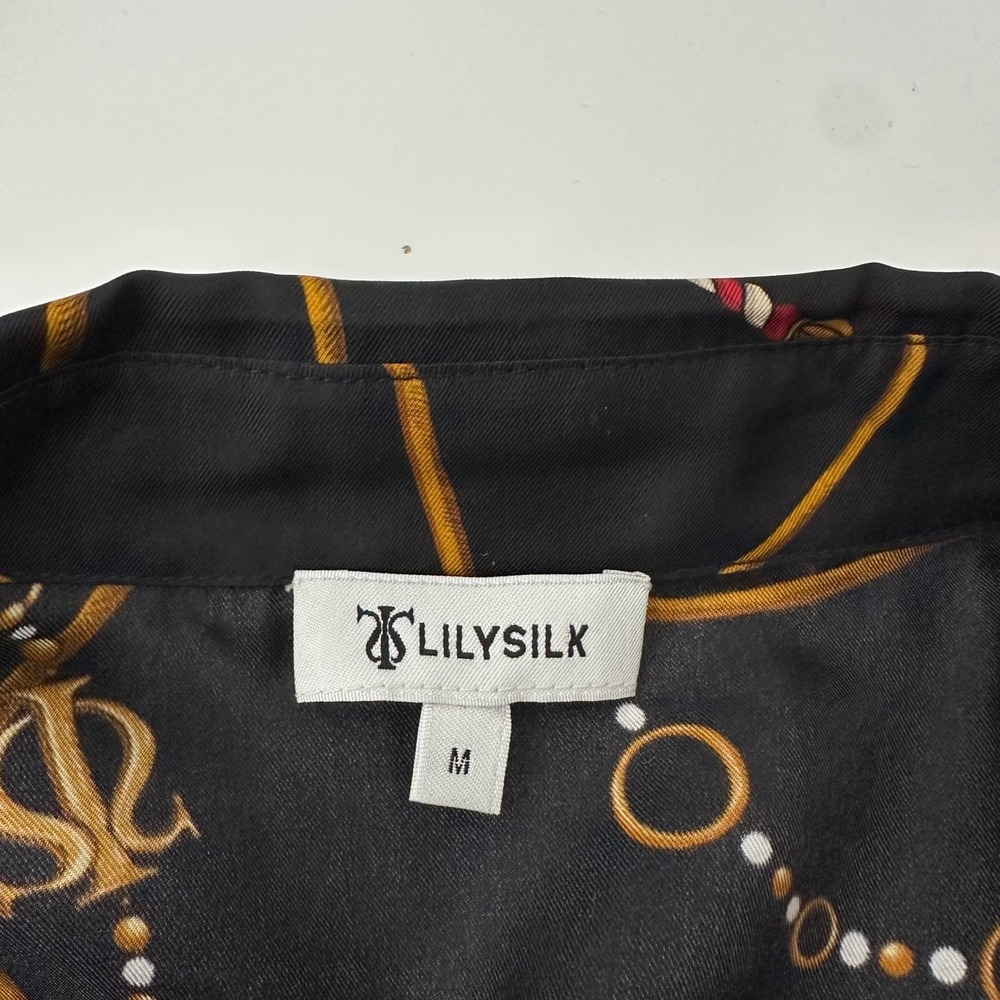 Lilysilk Louisville Print Silk Shirt Black Equestrian Chain Belt Blouse M - Picture 11 of 15